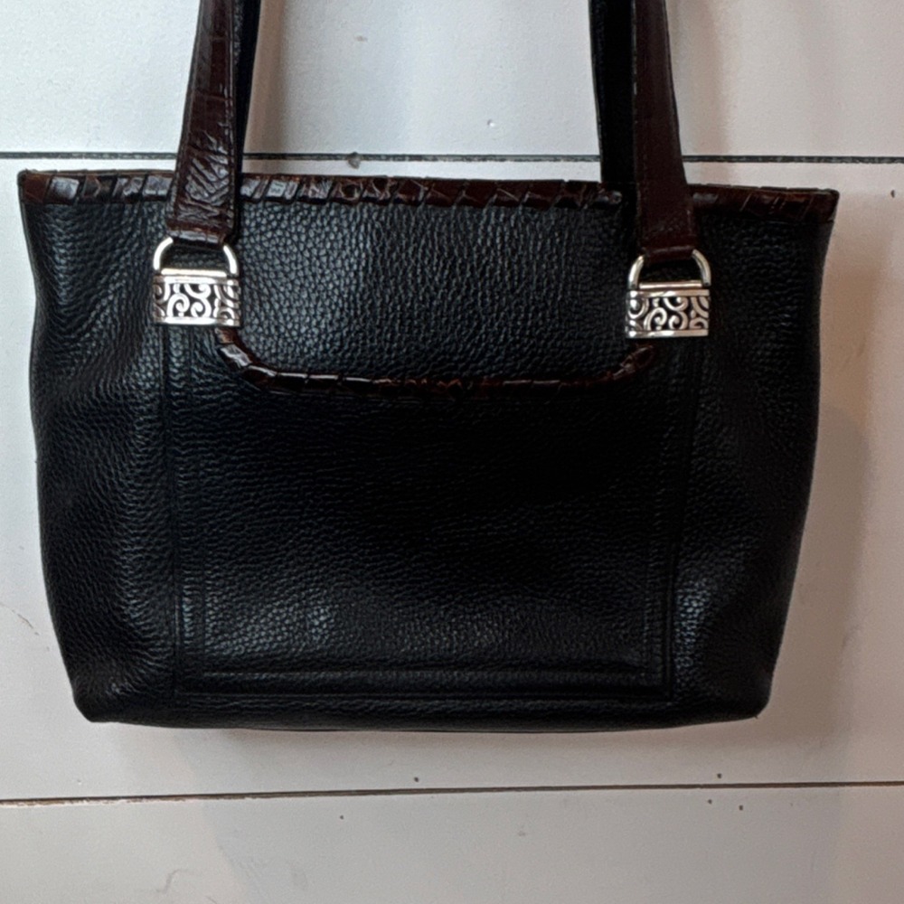 Brighton Black Pebbled Shoulder Bag with Silver Hardware and Shoulder Strap - Picture 3 of 10